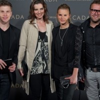 Erik Ferfolja, novinar, Nataša Pinoza, manekenka in obraz kozmetike Afrodita, Nina Uršič, novinarka/Erik Ferfolja, journalist, Nataša Pinoza, model and Nina Uršič, journalist